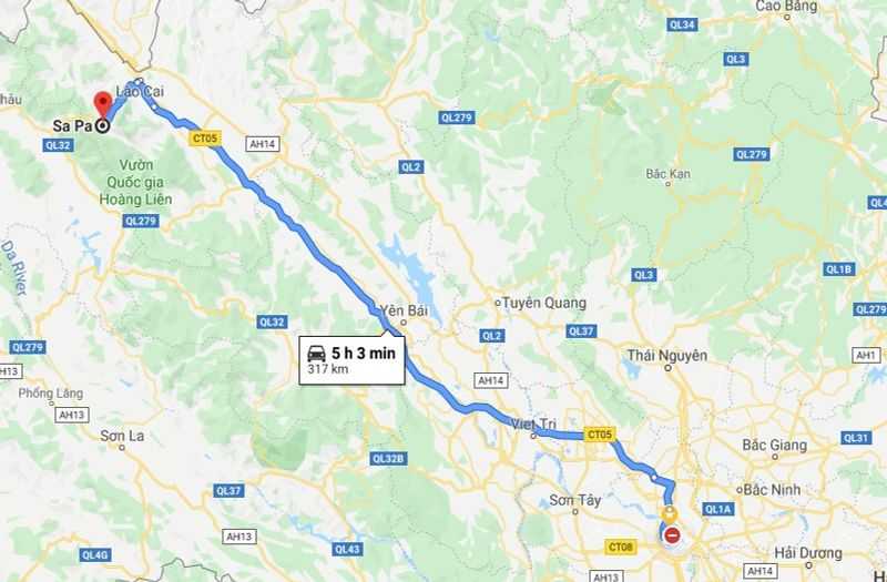 From Hanoi to Sapa by car through highway will take about 5 hours for 310 km (How to get to Sapa from hanoi?)