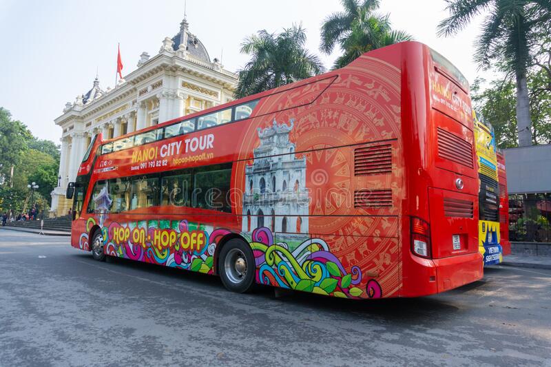 Double-decker sightseeing bus in Hanoi