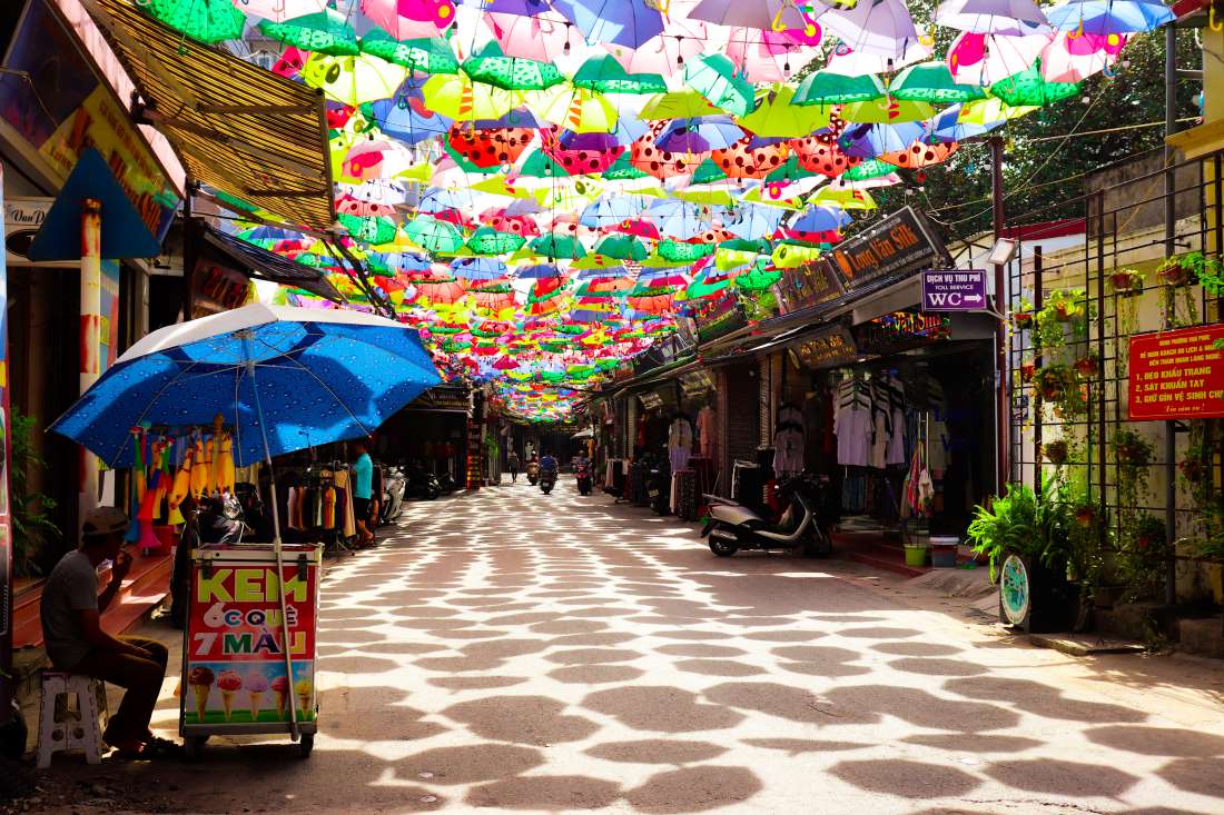 Umbrella Street is beautiful in Van Phuc Silk Village