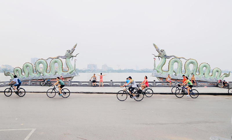 cycling around the West Lake Hanoi