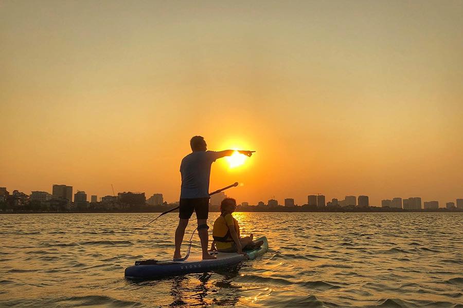 rowing SUP on West Lake Hanoi